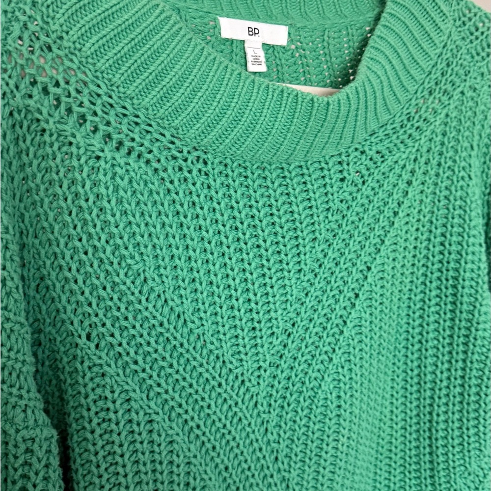 BP Chunky Knit Sweater Green Crewneck Pullover Large Cropped Slouchy